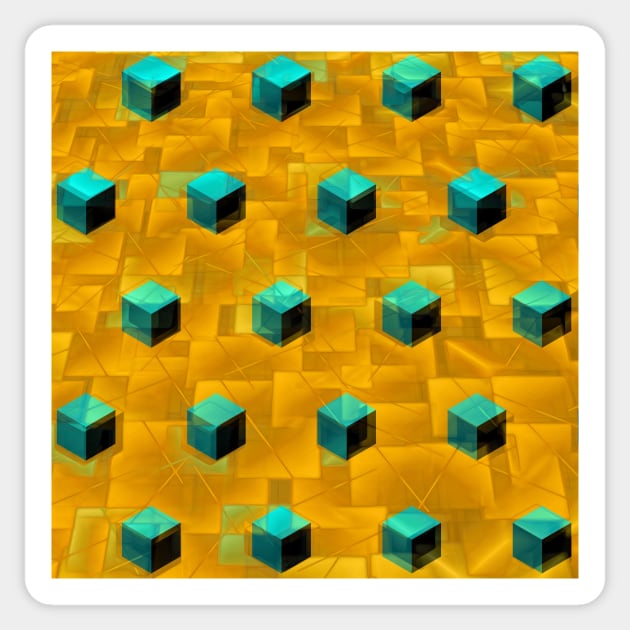 many turquoise cubes on a textured golden background Sticker by mister-john